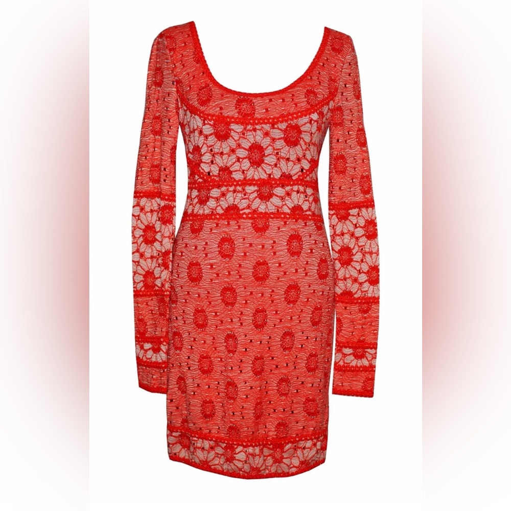 FREE PEOPLE XS Dress Botanical Forest Lace Embroidered Long Sleeve Bodycon